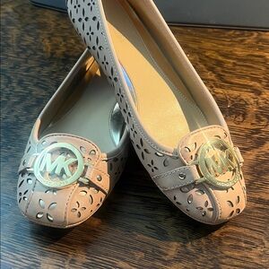 Michael Kors Beige Flats with Gold Logo